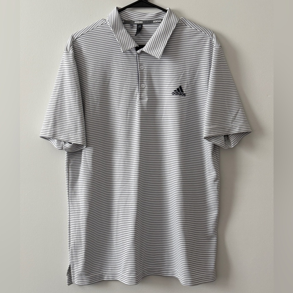 Adidas Men's Black and White Striped Polo Shirt